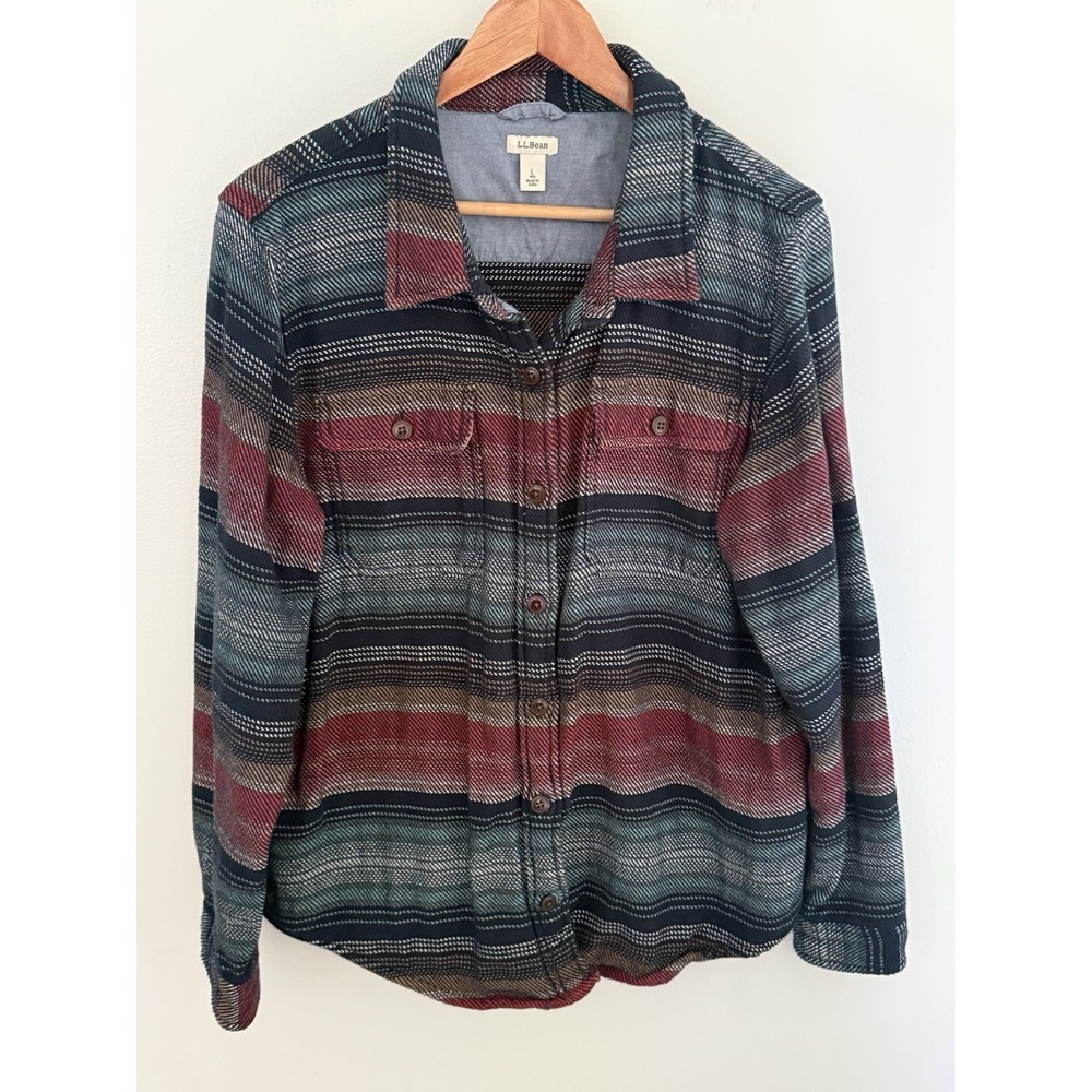 LL Bean Womens Lined Flannel Shirt‎ Jacket  Size Large Plaid.